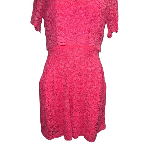 Taylor Womens Hot Pink Floral Lace Overlay Dress Size 10 Short Sleeves Crew Neck - Picture 9 of 16